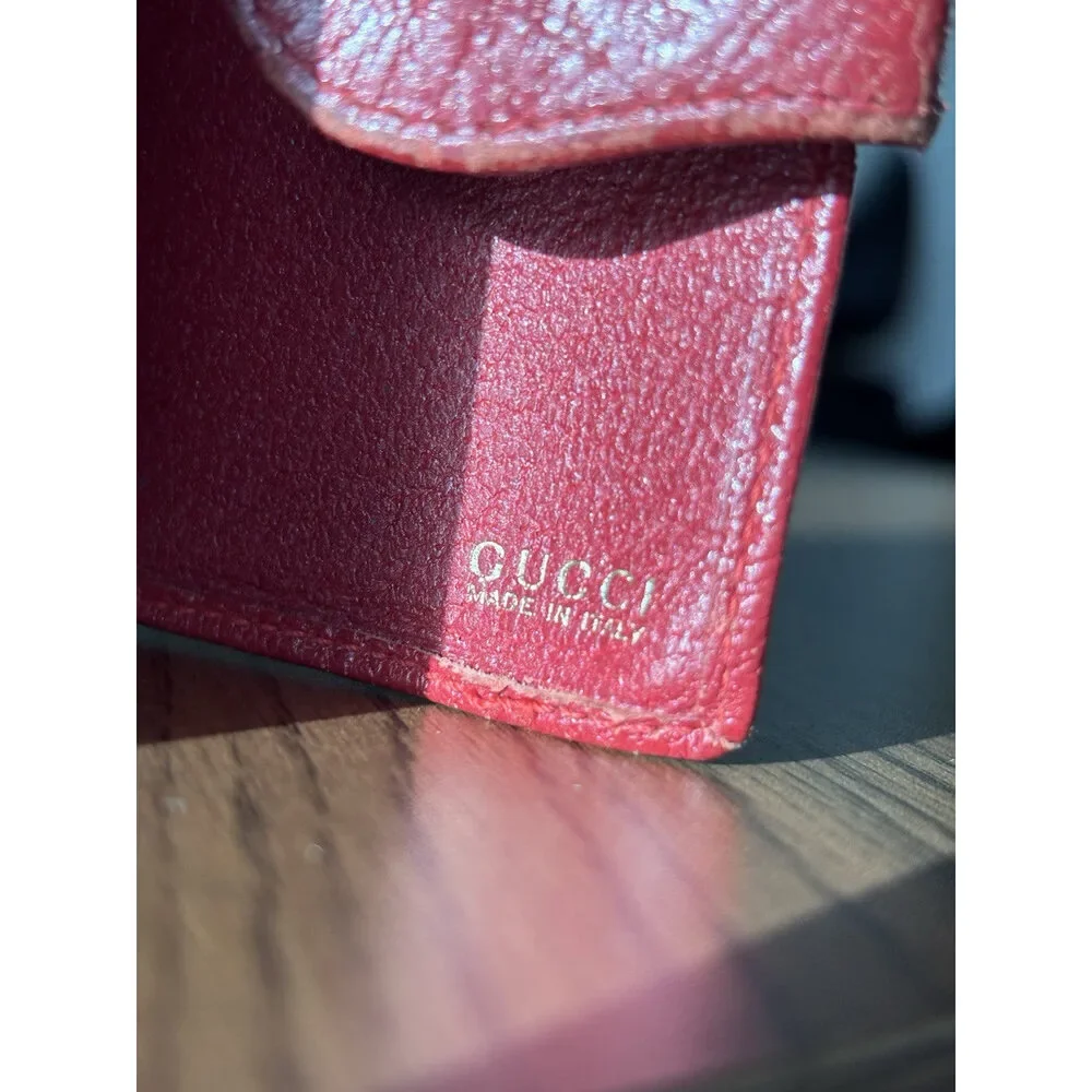 GUCCI Authentic Vintage Red Leather Bifold Wallet With Button Made In Italy